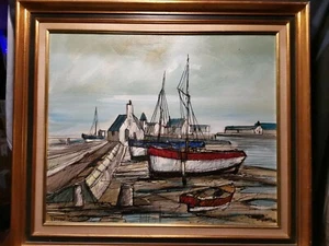 Marine de Gérard GOUVRANT port de belle ile en mer 46x55cm. - Imagen 1 de 8