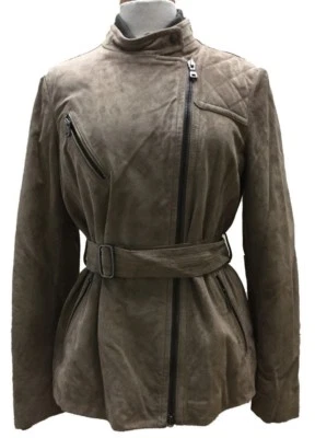 Женская зимняя замшевая утепленная мотоциклетная куртка с поясом Coach 83822 - Изображение 1 из 4