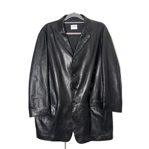 Armani Collezioni Jacket Mens 44 Black Leather Butter Soft Mid Length Button Up - Picture 1 of 9