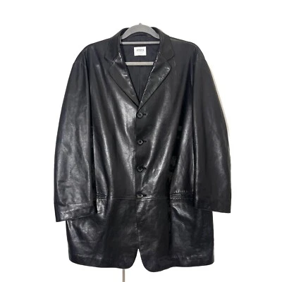 Armani Collezioni Jacket Mens 44 Black Leather Butter Soft Mid Length Button Up - Image 1 of 4