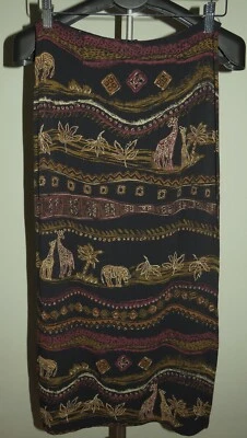 Vintage GIORGIO SANT ANGELO Black Safari & Animals Batik Maxi Skirt Womens Sz 6 - Изображение 1 из 3