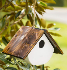 White Ceramic and Wooded Restful Birdhouse,Chalet