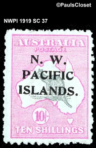 NWPI 1919 SC 37 KANGAROO & MAP  10/s PINK & GRAY MNH OG WM 10 F/VF - Picture 1 of 2