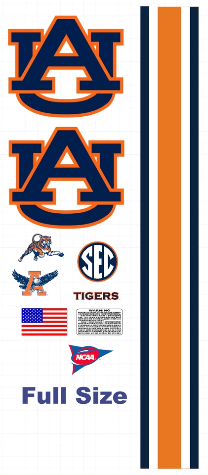 Casco de fútbol americano tamaño completo Auburn Tigers calcomanías de vinilo 8 mil envoltura de equipo convexo Foto 1 de 1