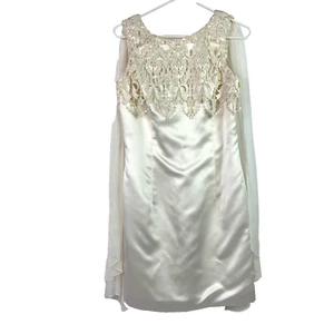 Vintage Scott McClintock Floral Applique Ivory Satin Short Etuikleid 10 - Bild 1 von 6