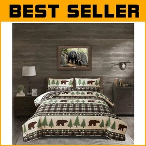 Cozy King Size Rustic Quilt Set with Plaid Design & 2 Reversible Pillow Shams - Picture 1 of 10