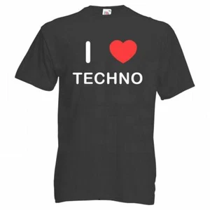 Techno I Love T Shirt Tee Adult Crew Neck Short Sleeved - Picture 1 of 34