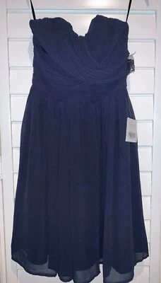NWT TEVOLIO Dress Size 2 Navy Blue Chiffon Strapless or Spaghetti Straps Formal - Image 1 of 3