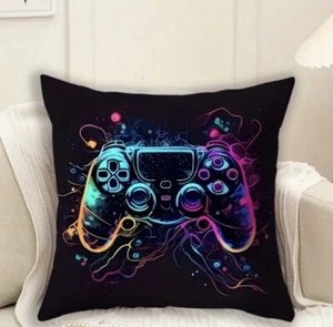 Gamepad Gaming Themed Vibrant Cushion Cover Bed Bedroom Lounge Sofa 45x45cm - Picture 1 of 2