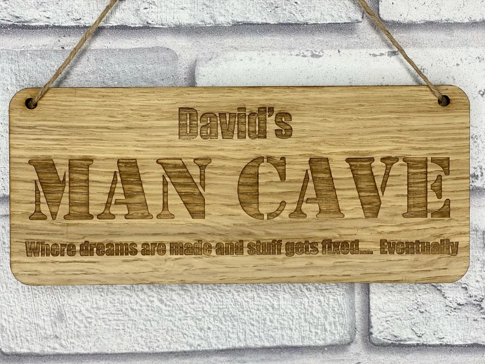 Personalised Man Cave Name and Quote, Garden, Pub Bar Hanging Sign Room Decor  - Image 1 of 1