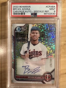 2022 Bowman Chrome Bryan Acuna 1° rifrattore a macchie auto /299 PSA 9 gemelli - Foto 1 di 2