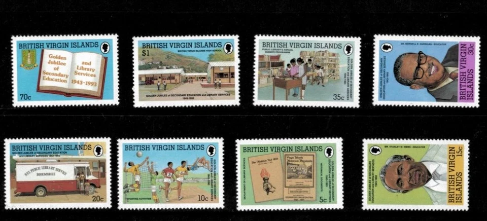 BVI 1993 - Educación Secundaria, Biblioteca - Juego de 8 estampillas - Scott #783-90 - MNH Foto 1 de 1