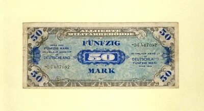 GERMANY, DEUTSCHLAND 50 FUNFZIG MARK 1944 P-196d F++ RARE ALLIED OCCUPATION WWII - Image 1 of 2