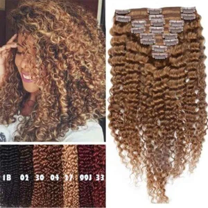 Jede Farbe Clip in Afro versaute lockige reine Echthaar Extensions dicker voller Kopf - Bild 1 von 16