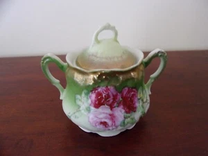 Antique Two Handle Porcelain Sugar Bowl With Lid (Unbranded) - Picture 1 of 8