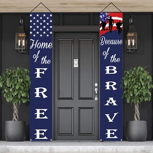 American Flag Patriotic Soldier Porch Sign Banners,Patriotic Decoration for Memo - Picture 1 of 12