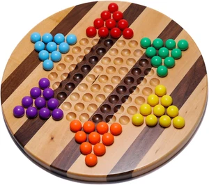 Chinese Checkers 11.4 Inches Striped Wooden Board Game with Marbles for Kids and - Picture 1 of 6