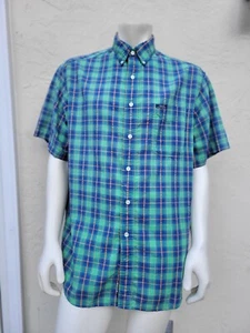 Vintage Men's Ralph Lauren Short Sleeve Button Up-Size L-Blue Green Plaid - Picture 1 of 9
