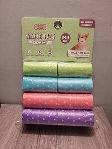 dog poop bags 16 rolls 240 bagas 5"x12.5" all-purpose & durable leak resistant - Picture 1 of 3