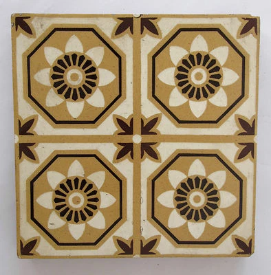 Antique three-colour Encaustic Floor tiles 6 x 6” – Stoke on Trent - 1 of 2 - image 1 of 3