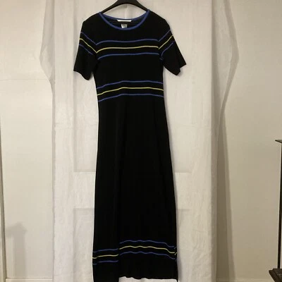 Exclusively Misook Striped Short Sleeve Maxi Dress Small Black Knit - Imagem 1 de 4