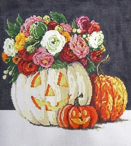 Needlepoint Handpainted Sandra Gilmore Pretty Punkins 11x11 - Picture 1 of 4