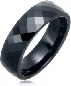 Black Ceramic Ring Flat Wedding Band Polished 6mm Size: P, S,U,W,Y in stock - Picture 1 of 5