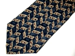 Vtg Zylos George Machado Mens Necktie Tie Navy Blue Beige Geometric 56" Short - Picture 1 of 4