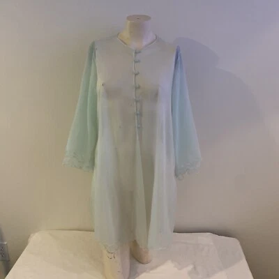复古 Sears Sheer CHIFFON 婴儿娃娃 GOWN Peignoir 蕾丝荷叶边蓝色 M 36 — 第 1/4 张图片