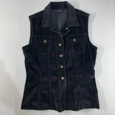 Винтажный 90-х бриджи женщин жилет средний темно фиолетовый зеленый вельвет кнопка повседневный - Изображение 1 из 4