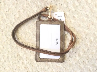 CORDÓN COACH ID NUEVO CON ETIQUETAS FIRMA JACQUARD RECUBIERTO LONA Y CUERO 2 3/4" X 4"" Foto 1 de 4