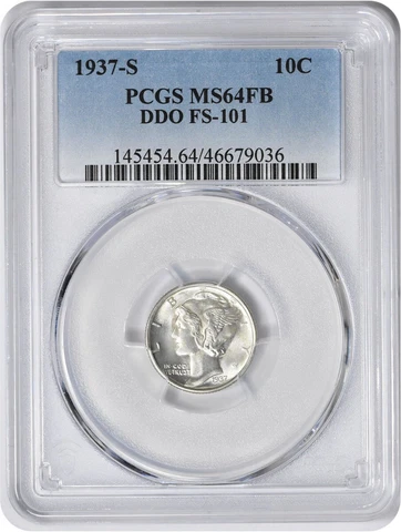 1937-S Mercury Silver Dime DDO FS-101 MS64FB PCGS Cover