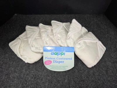 (6) Dappi PINLESS Contoured CLOTH Diaper 100% Cotton Natural Reusable Washable S - Image 1 of 4
