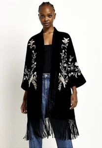River Island Womens Black velvet embroidered kimono Size 10 - Picture 1 of 7