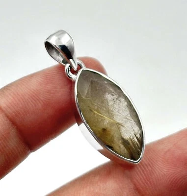 Colgante de regalo de Navidad de plata de ley 925 con piedras preciosas naturales de rutilo dorado KJ-271 Foto 1 de 3