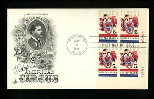 US FDC #1309 Artcraft M-3 1966 Delavan WI Circus Clown Ringling Plate Block PB - Picture 1 of 2