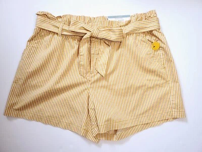 Pantalones Cortos Liz Claiborne Nuevos con Etiquetas 100% Algodón Dorado Amarillo A Rayas Cinturón Para Mujer 16 Foto 1 de 4
