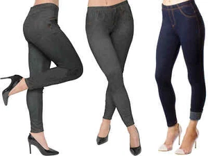 Women Ladies Stretchy Denim Look Skinny Jeggings Leggings Plus Size UK 8-26  - Picture 1 of 9