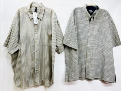Lot of (2) Men Short Sleeve Shirts IMPAQ 4XLT & MAKAVELI 5XLT Olive Plaid - Image 1 of 4