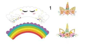 Unicorn cupcake Toppers, Unicorn cupcake Wrappers, Unicorn Birthday Decorations - Picture 1 of 1