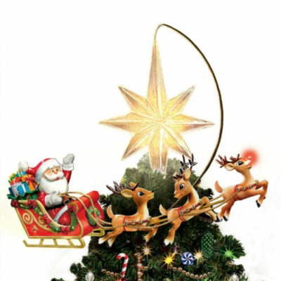 Bradford Exchange Illuminated Rotating Santa and Rudolph Christmas Tree Topper