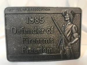 1985 NRA - American Minuteman brass Belt Buckle "Defender of Firearms Freedom" - Picture 1 of 2