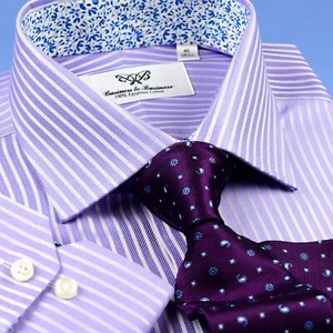 Camisa de vestir formal de negocios a rayas espiga lila de moda colores EE. UU. SC - Imagen 1 de 6