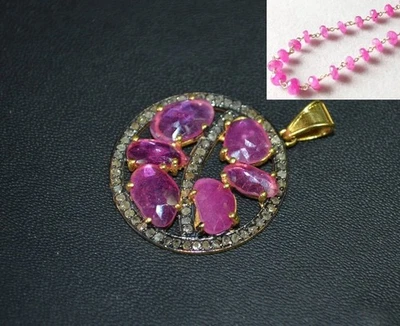 Set pavè di zaffiro rosa e diamanti pietre preziose placcate in oro 18... - Immagine 1 di 4