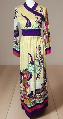 Maxi Vestido Goldworm Italia 100% Lana Merino Talla 10 Vintage Años 70 Estampado Audaz Boho Foto 1 de 4