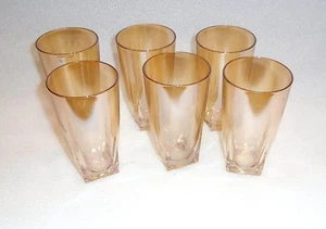 Vintage Bernstein/Gold MCM Gläser 6er Set - 12oz Quadratischer Boden 51/2" Hoch Cocktailbar - Bild 1 von 6