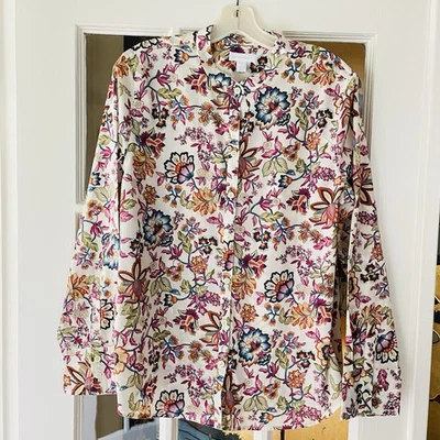 Charter Club 花卉藤蔓衬衫,尺寸 16 珠宝色调纽扣 100% 棉 L/套 — 第 1/4 张图片