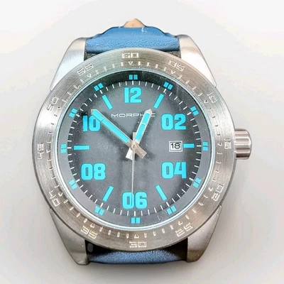 Morphic NUEVO Reloj Hombre Acero Inoxidable Esfera Negra Correa Cuero Azul Japón Cuarzo Foto 1 de 4