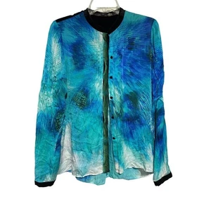 Elie Tahari Damen Langarm Button Down fließende Seide Capsule Bluse blau - Bild 1 von 6