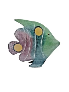 Vintage handgeschnitzte pastellbemalte Fischskulptur von APM Beach Decor 9” x 8,25” - Bild 1 von 13